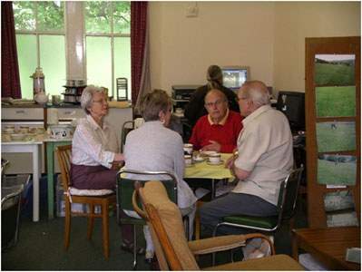 Open House regular supporters. Sally, Visitor, David, Visitor, Steve (at PC)
