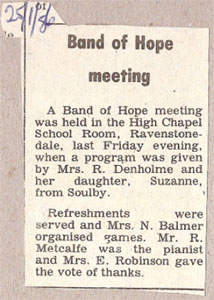 Band of Hope meeting. 25th January 1986. Newspaper report