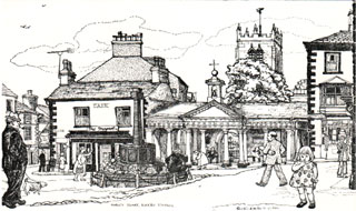 Sketch by Caroline Metcalfe Gibson. Market Square, Kirkby Stephen